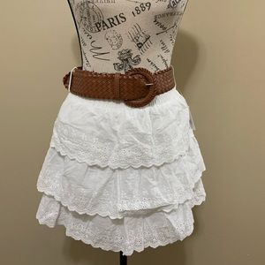 Rue 21 White Ruffled Skirt With Belt Size Medium